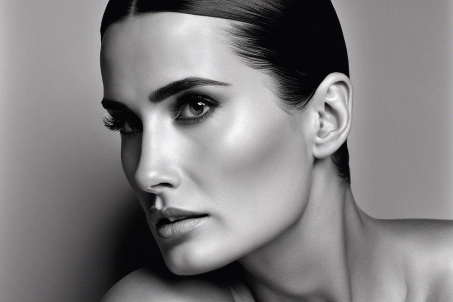An image featuring a close-up shot of Demi Moore's head, smoothly shaved with precision in 1997, capturing the raw vulnerability and defining moment of her career