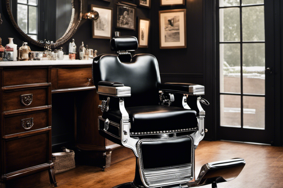 An image that captures the essence of Demi Moore's iconic moment: a close-up shot of a vintage barber chair, draped with a black cape, awaiting its transformation as a pair of electric clippers hovers above