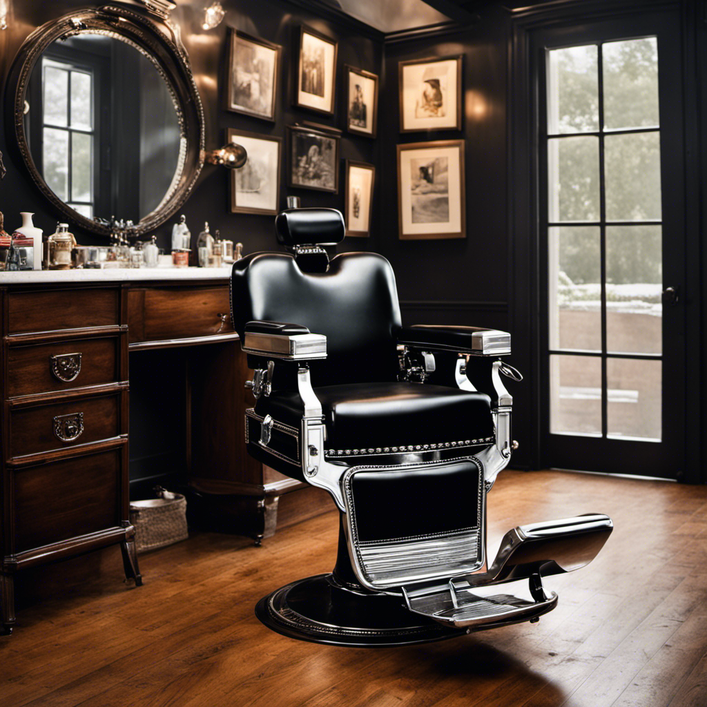 An image that captures the essence of Demi Moore's iconic moment: a close-up shot of a vintage barber chair, draped with a black cape, awaiting its transformation as a pair of electric clippers hovers above