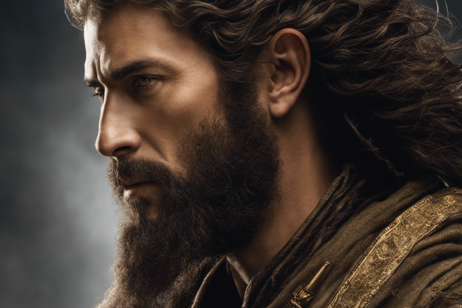 an evocative image of a biblical figure with a wild, untamed mane, their unshaven head symbolizing rebellion or devotion