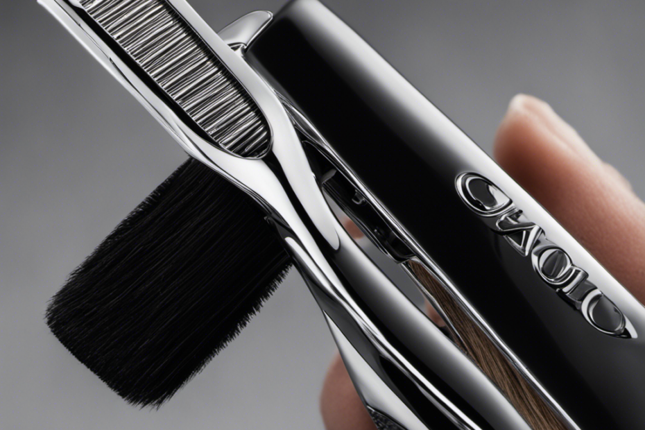 An image showcasing a close-up of a hand holding a sleek, chrome razor with a rubberized grip