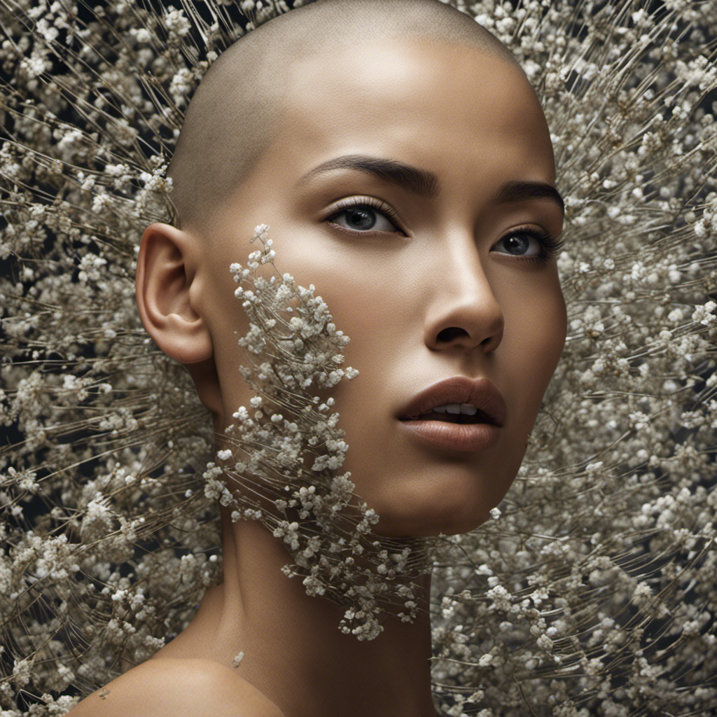 An image showcasing a close-up of a person's serene face, their freshly shaved head adorned with a scattering of hair clippings, evoking contemplation and curiosity about the profound symbolism behind head-shaving in the book of Acts