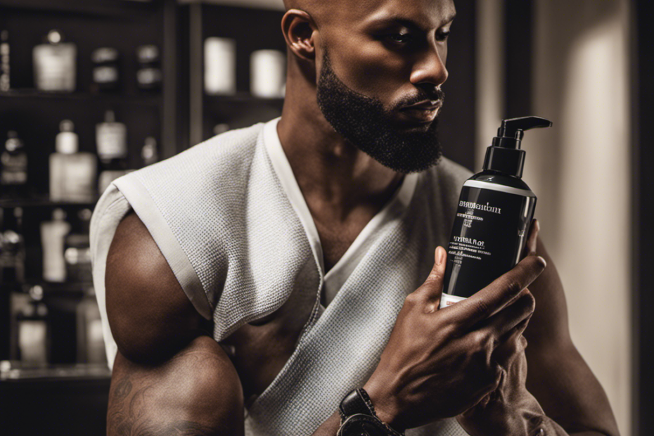 An image showcasing a freshly shaved head with a hand gently applying a cooling, fragrance-free aftershave balm