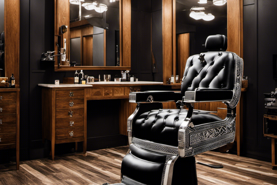 An image showcasing a barber's chair, with a skilled barber using clippers to meticulously shave intricate patterns into a client's head