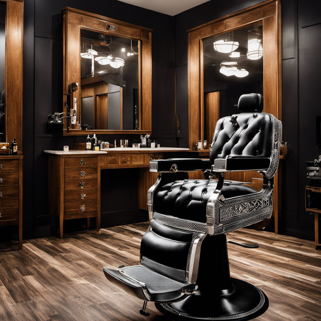 An image showcasing a barber's chair, with a skilled barber using clippers to meticulously shave intricate patterns into a client's head