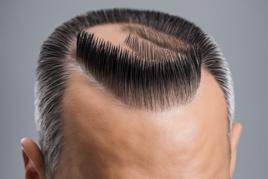 An image showcasing a close-up of a freshly transplanted hairline, with tiny grafts neatly arranged and visible