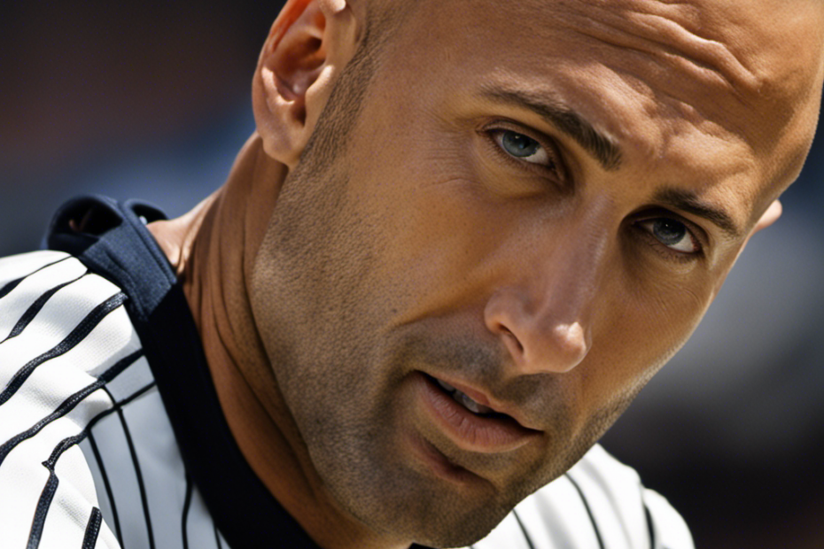 An image that captures the essence of Derek Jeter's transformation by showcasing a close-up shot of his freshly shaved head, emphasizing the smoothness and shine of his bald scalp, with a hint of sunlight reflecting off it