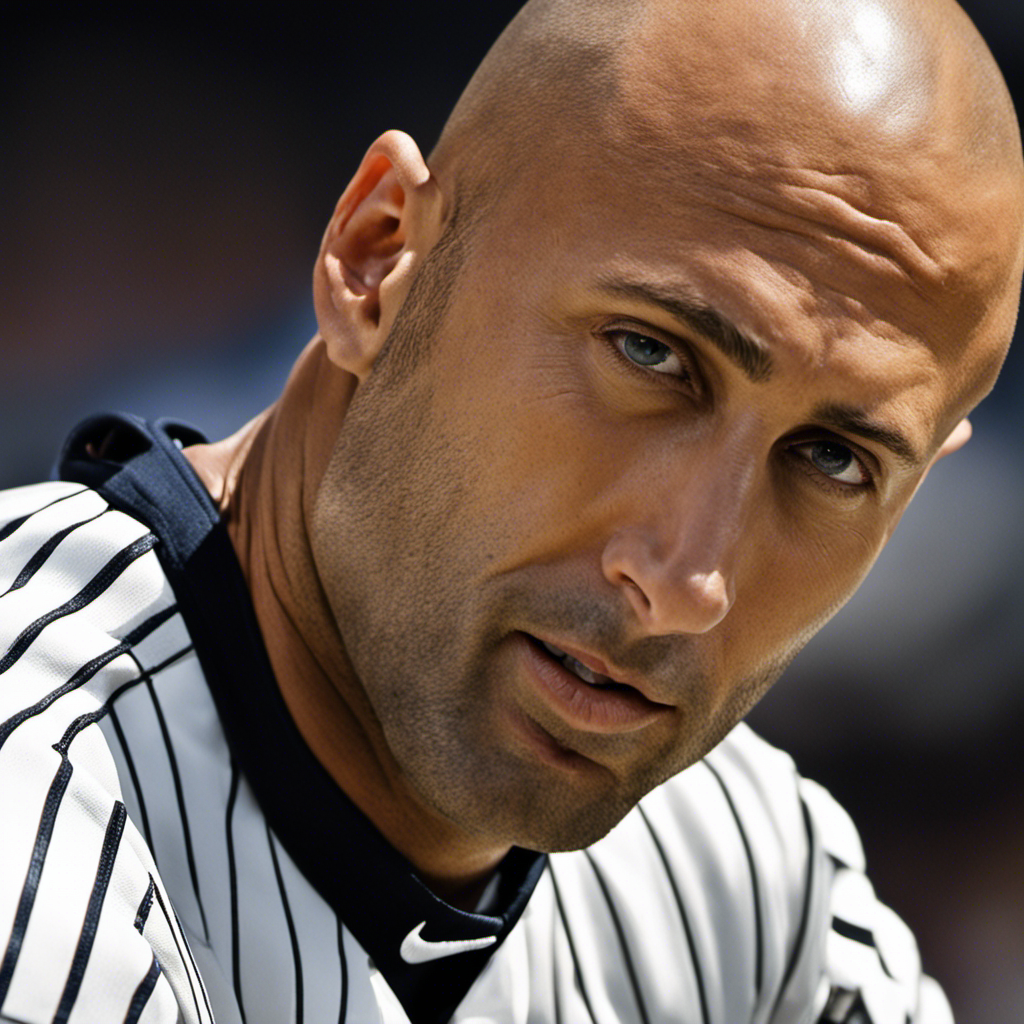 An image that captures the essence of Derek Jeter's transformation by showcasing a close-up shot of his freshly shaved head, emphasizing the smoothness and shine of his bald scalp, with a hint of sunlight reflecting off it