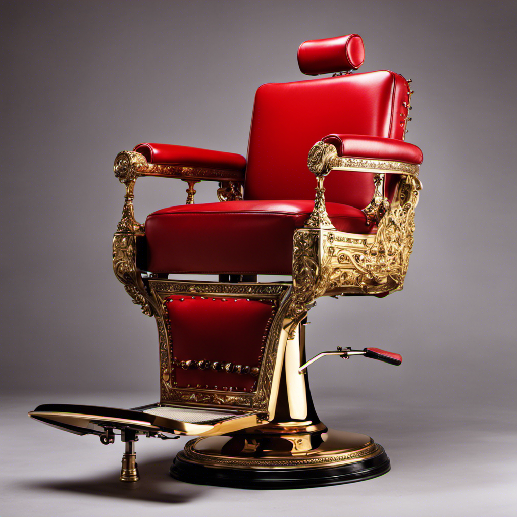 An image showcasing a vintage salon chair adorned with vibrant red leather, surrounded by scattered clumps of long, golden locks and a solitary electric razor resting on the armrest, hinting at the mystery of when Dixie shaved her head
