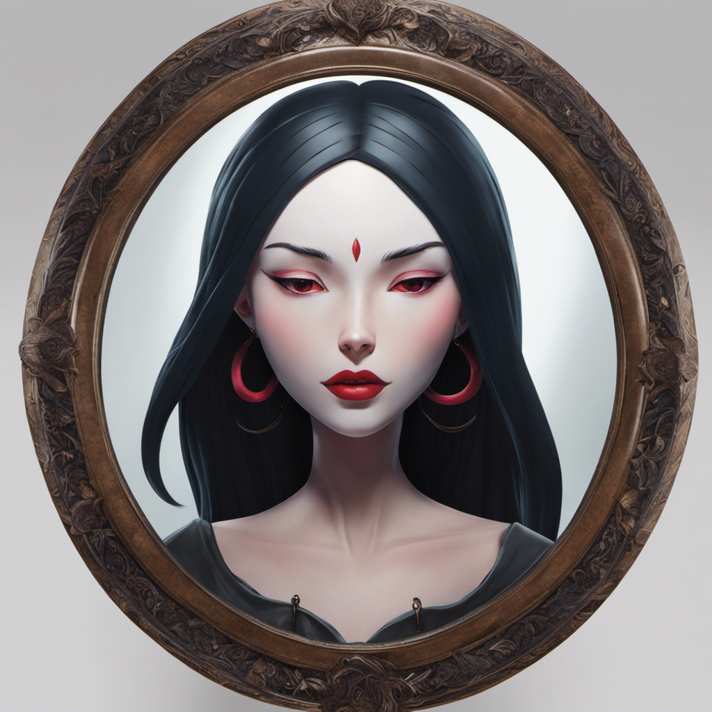 An image that captures the essence of Marceline's transformation: a mirror reflecting her determined gaze as her hands glide over her skull, revealing her freshly shaved head, embracing newfound freedom and strength