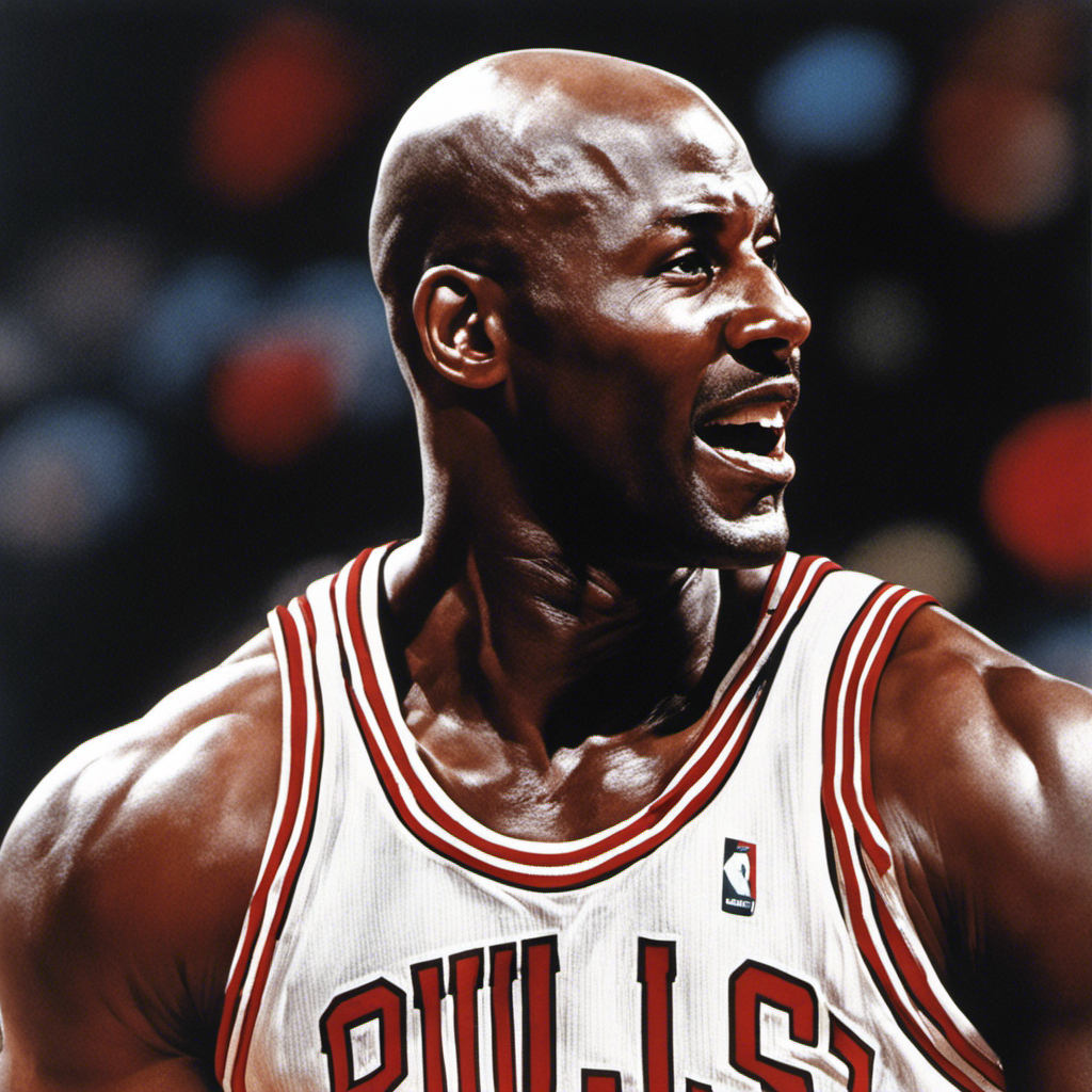 An image capturing the iconic moment when Michael Jordan, with a gleaming razor in hand, decisively glides it across his scalp, transforming his lustrous locks into a smooth, bald head