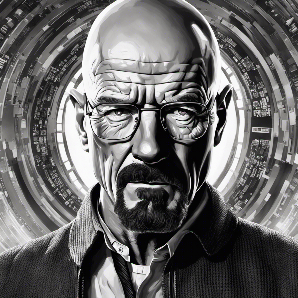 An image that captures Walter White's transformation in Breaking Bad, depicting a close-up of his smooth, freshly shaved head, showcasing the stark contrast between his former appearance and his newfound identity as Heisenberg