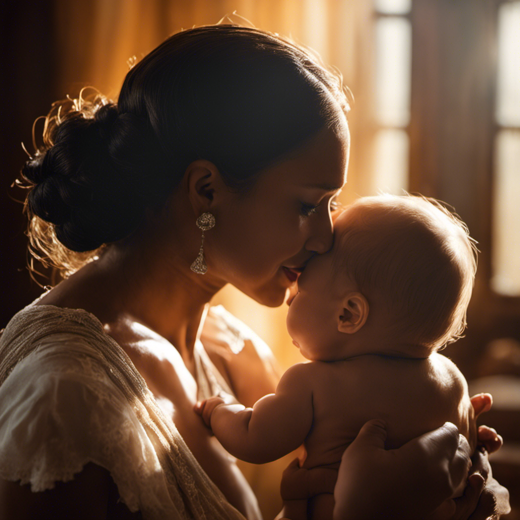 An image capturing a tender moment between a mother and her baby, as she delicately shaves the infant's head