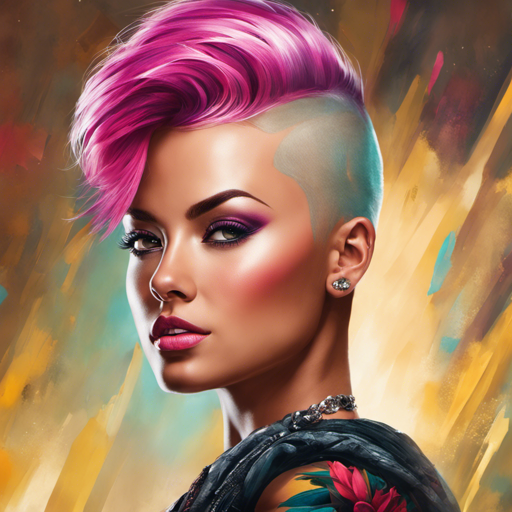 An image showcasing a confident girl with a shaved side of her head