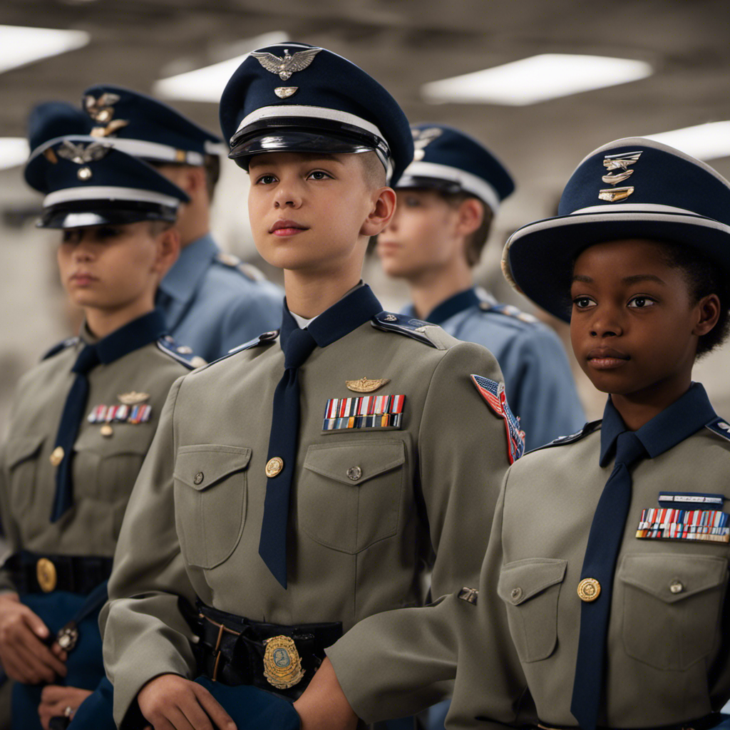 An image showcasing a young cadet in the Civil Air Patrol, standing tall in their neatly pressed uniform