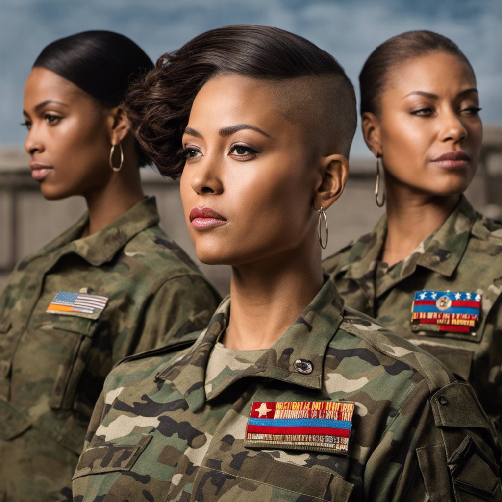 An image showcasing the empowering journey of women in the military, focusing on the transformation of their hairstyles