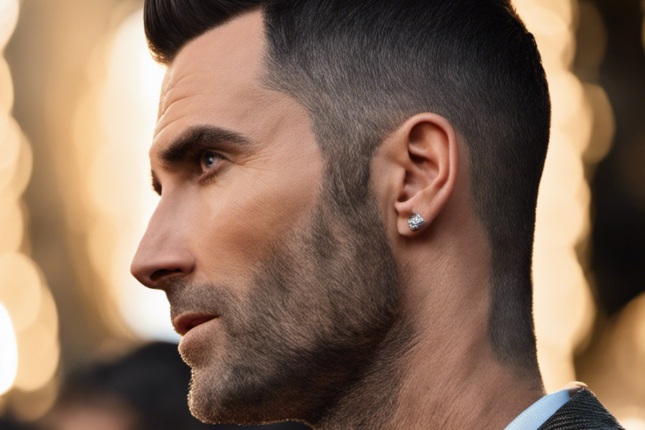 An image of Adam Levine, his head freshly shaved, captured in a close-up shot