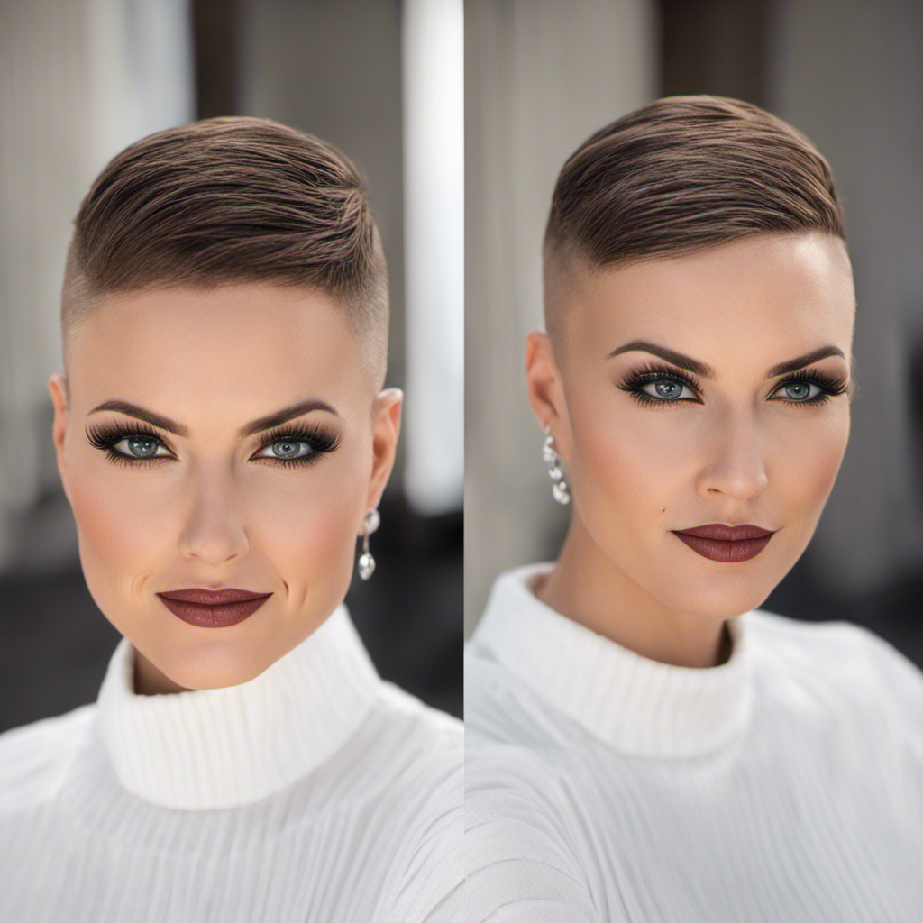 An image showcasing a close-up of Amanda Giese's transformed appearance, capturing her confident expression and the smoothness of her freshly shaved head, inviting readers to explore her empowering journey