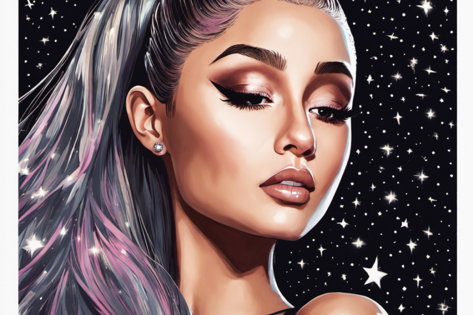 An image depicting Ariana Grande's transformation, showcasing her newly shaved head under a starry night sky