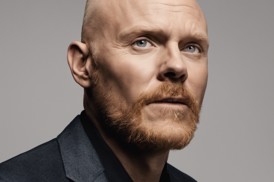 An image that captures Bill Burr's transformation: a close-up shot of his freshly shaved head, showcasing the glistening scalp, meticulously groomed to perfection, giving a glimpse into the mystery behind his bold decision
