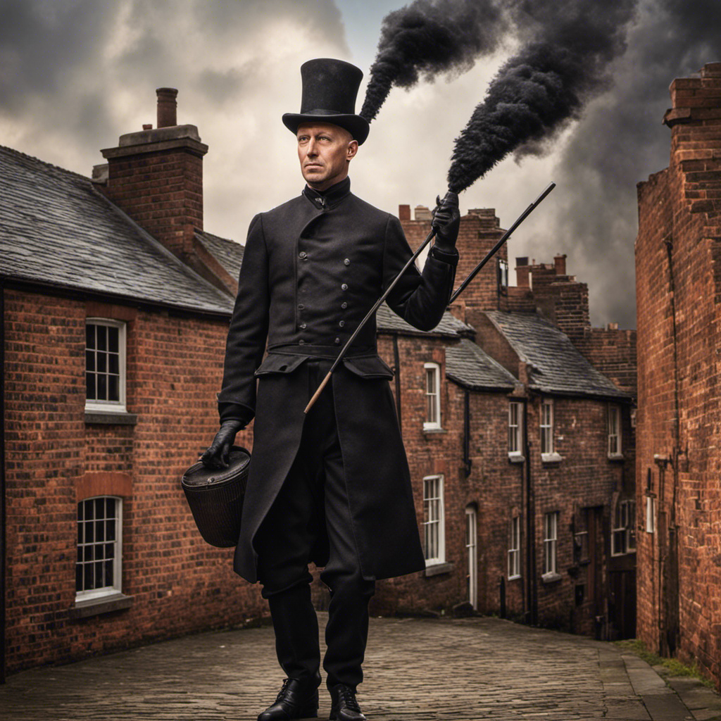 an image capturing the enigmatic allure of a bald-headed chimney sweep, showcasing a close-up of a clean-shaven scalp, glistening with a slight sheen of soot, amidst a backdrop of ancient brick chimneys and swirling black plumes