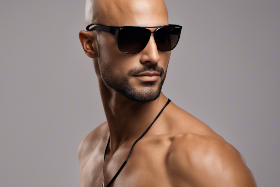 An image showcasing Damiano David's transformation as he delicately runs a razor across his scalp, revealing a smooth, gleaming bald head
