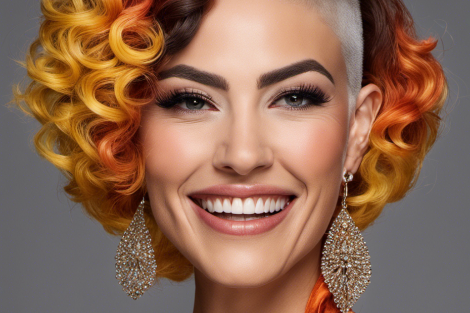 An image capturing Dixie D'Amelio's daring transformation, with her radiant smile contrasting against her freshly shaved head, symbolizing empowerment and self-expression