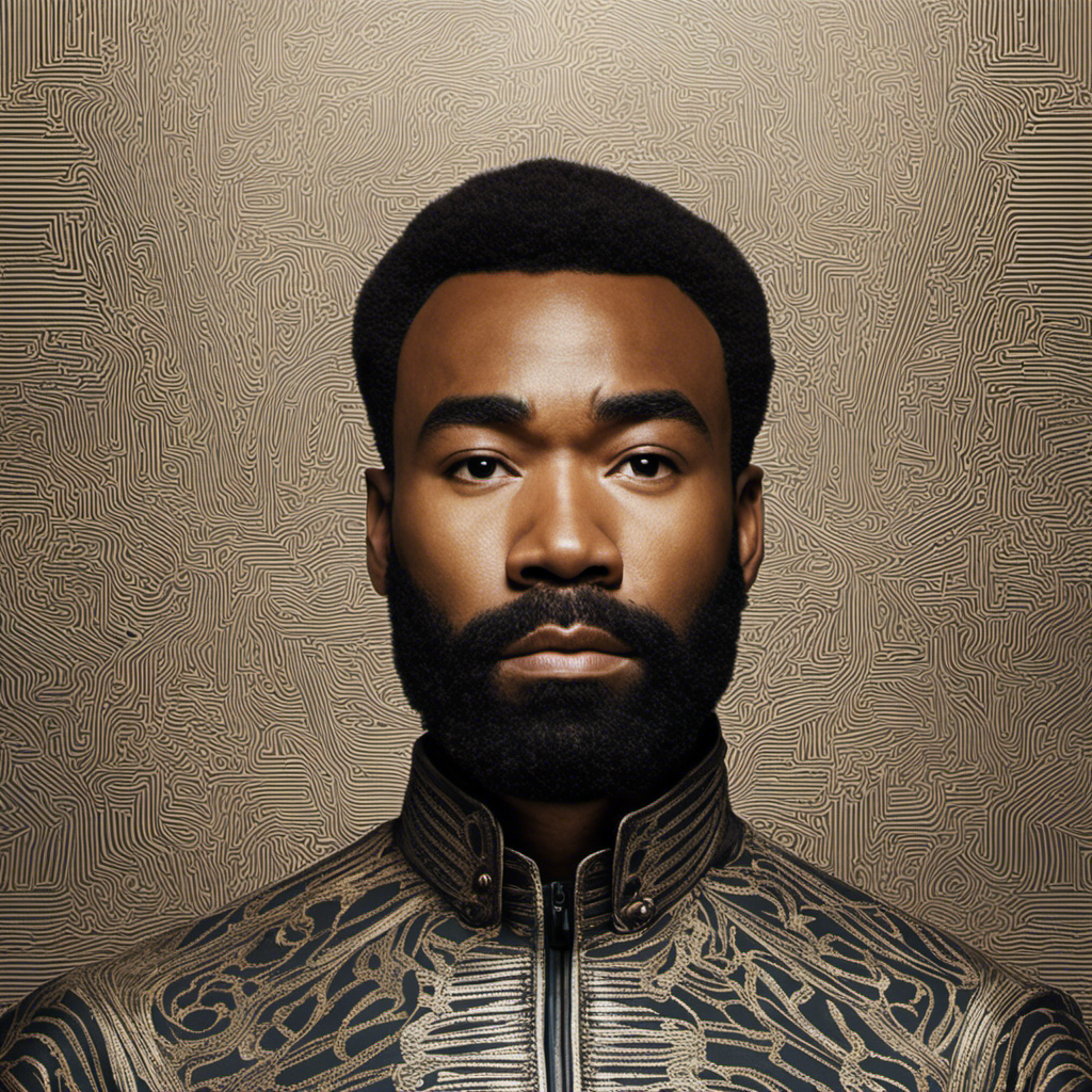 Depict a close-up image capturing Donald Glover's newly shaved head, revealing intricate patterns etched into his scalp, as sunlight glistens on the smooth surface, inviting curiosity about the reasons behind this bold transformation