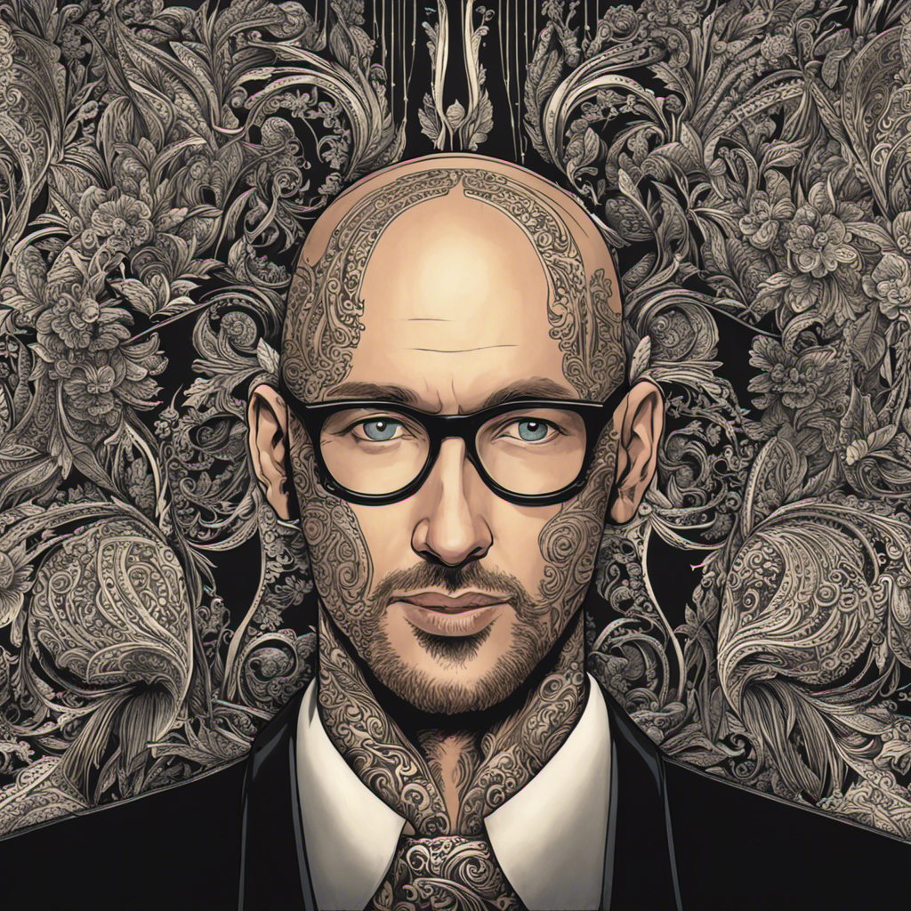 An image that captures the enigmatic transformation of Doug Walker as he confidently reveals his newly shaven head, showcasing a glistening scalp adorned with intricate, tattoo-like patterns, leaving viewers intrigued by the fascinating story behind his bold decision