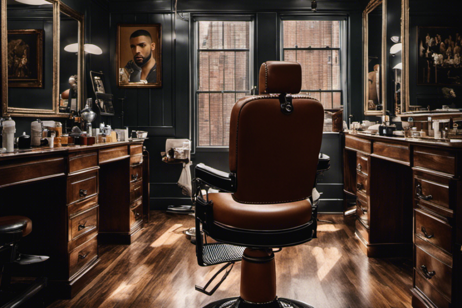 Capture an image focusing on a well-lit room with a barber's chair placed in the center