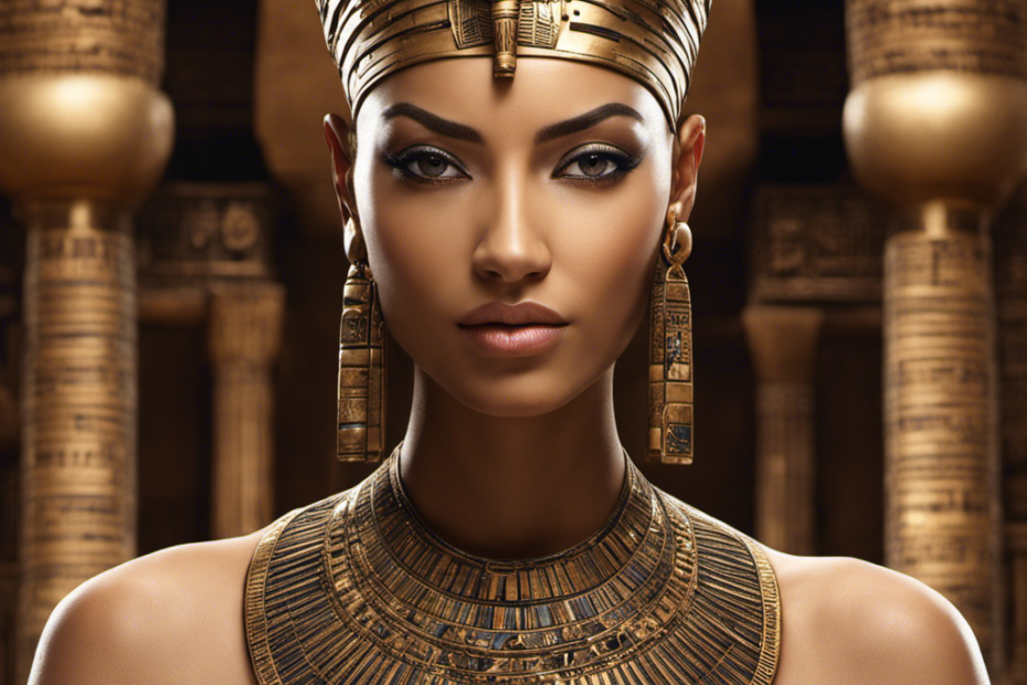 An image showcasing an ancient Egyptian with a shaven head, emphasizing intricate hieroglyphic patterns on the scalp, reflecting the cultural significance of hair removal and its connection to beliefs, status, and hygiene