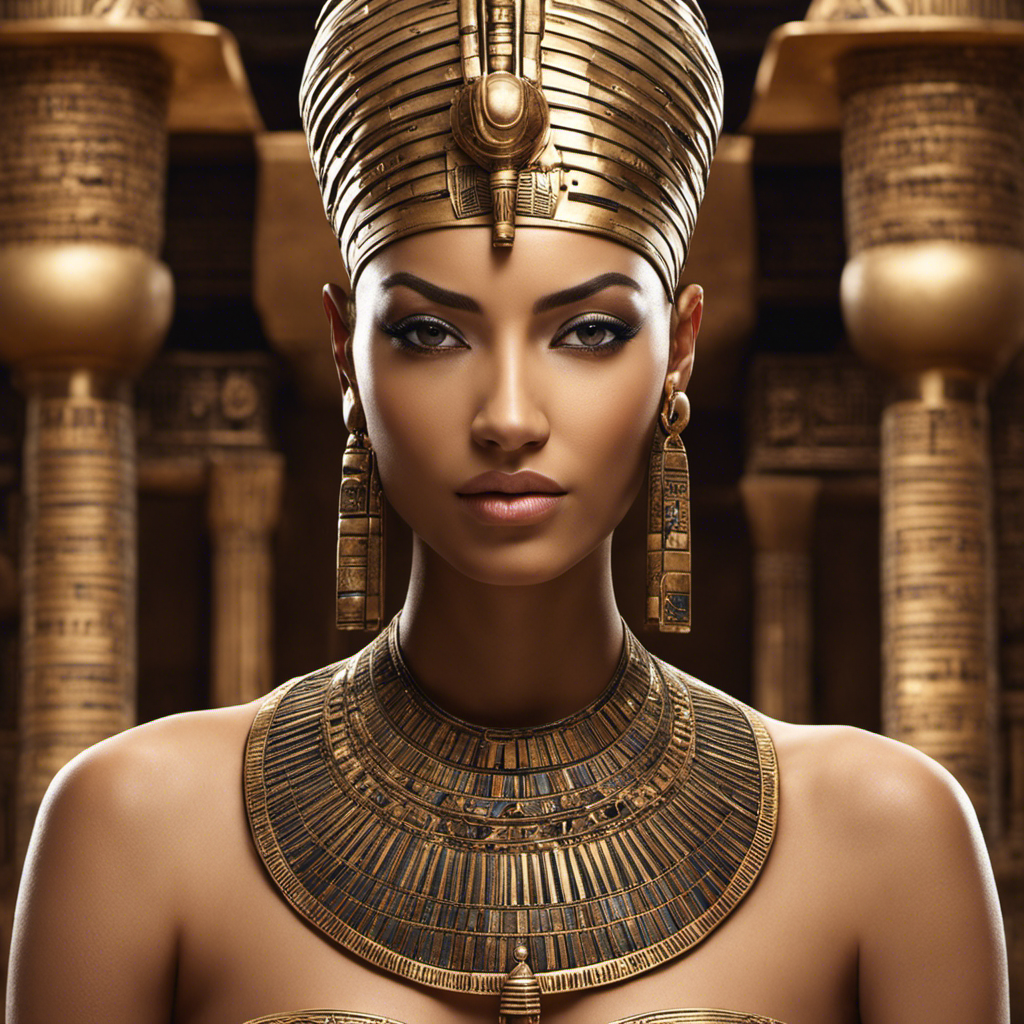 An image showcasing an ancient Egyptian with a shaven head, emphasizing intricate hieroglyphic patterns on the scalp, reflecting the cultural significance of hair removal and its connection to beliefs, status, and hygiene