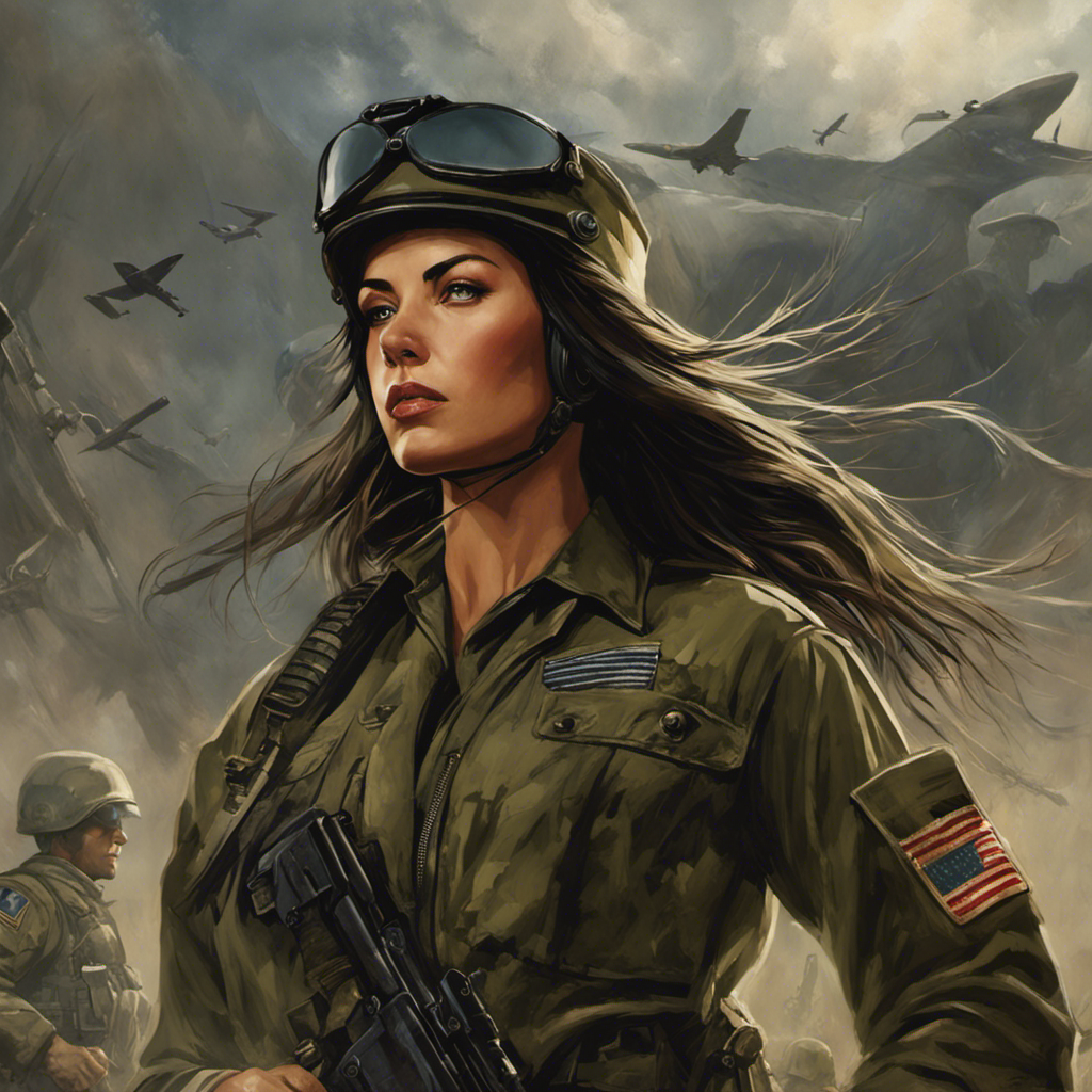 An image showcasing Gi Jane's transformation: a determined soldier, her razor gliding through a cascade of raven locks, strands floating in mid-air