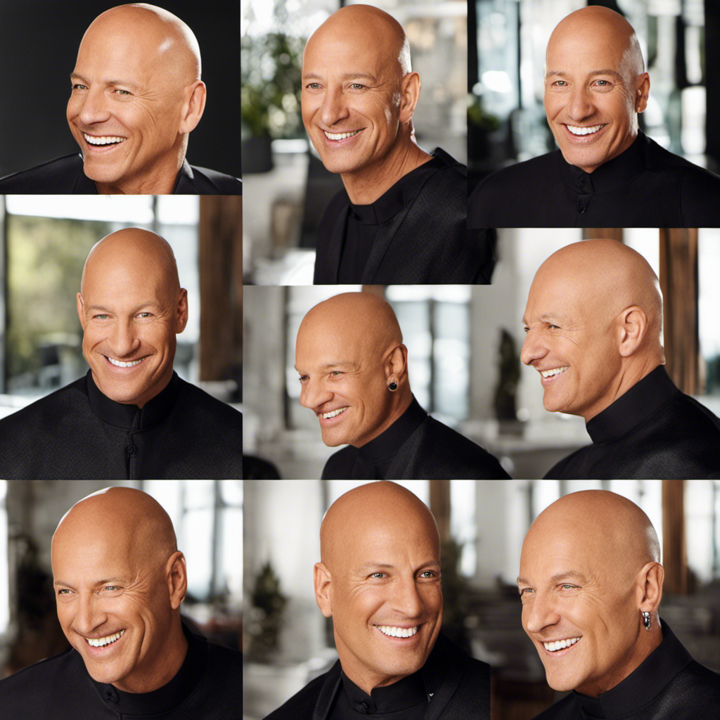 An image showcasing Howie Mandel's transformation, capturing the moment when his smooth, gleaming head emerged from the clippers