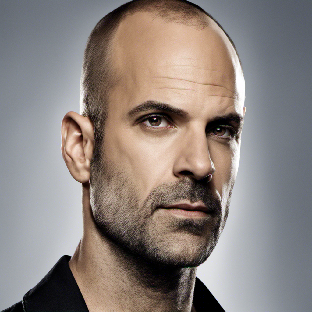An image featuring Jonny Lee Miller from "Elementary" with his newly shaved head, showcasing his determined expression and the glint of sunlight bouncing off his bare scalp, leaving viewers curious about the reason behind this bold transformation