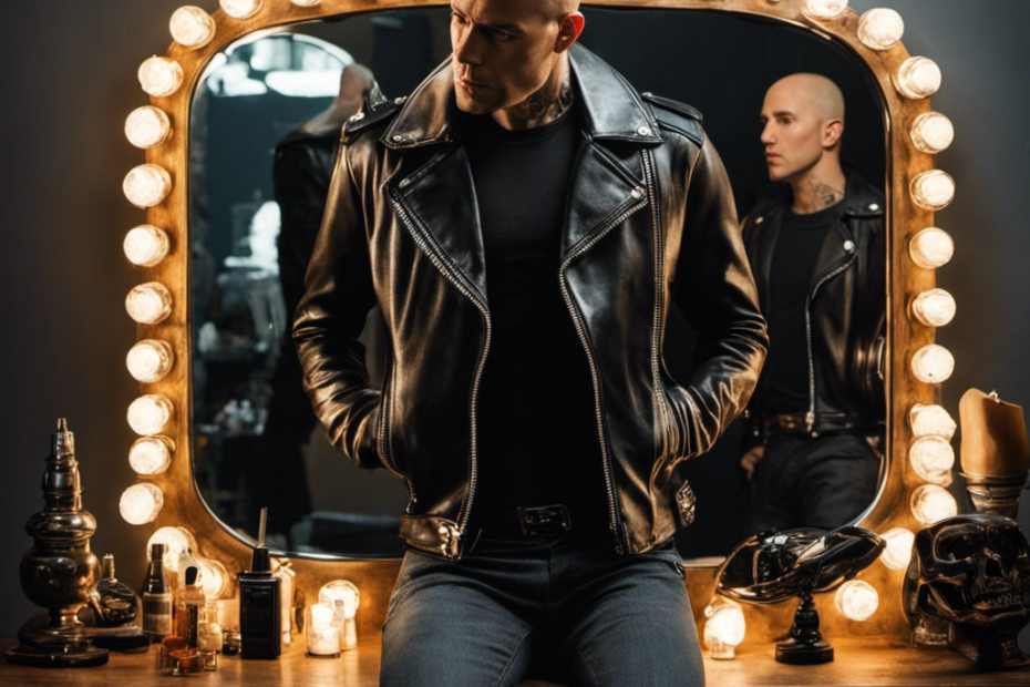 An image featuring Kurt, clad in a vintage leather jacket, gazing into a mirror