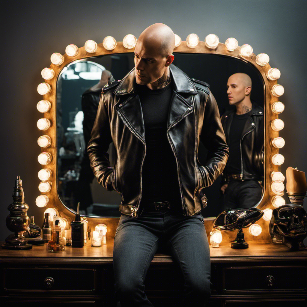 An image featuring Kurt, clad in a vintage leather jacket, gazing into a mirror