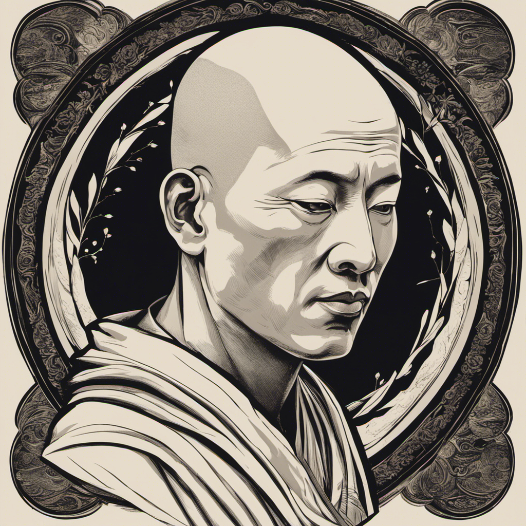 An image showcasing a bald monk with a clean-shaven scalp, emphasizing the distinct circular shape of the shaved area on the top of their head, symbolizing their commitment to spiritual detachment and simplicity