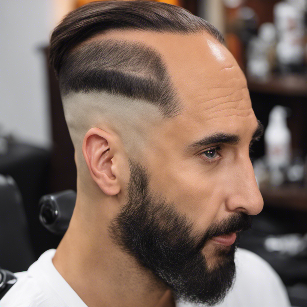 An image showcasing Reckful's transformation: a close-up shot of his razor gliding across his scalp, capturing the precise moment when his luscious locks vanish, leaving behind a bald head glistening with newly found confidence