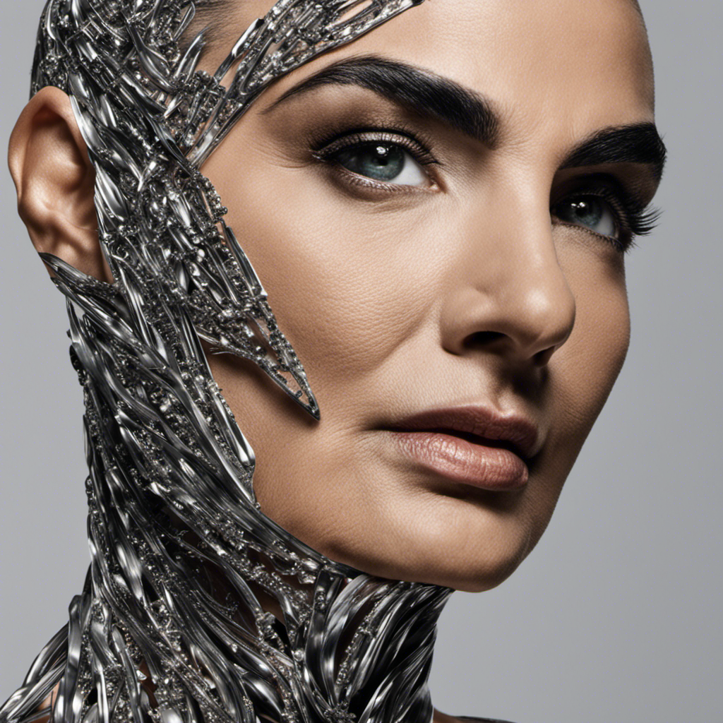 An image that captures the essence of Sinead O'Connor's transformation: a close-up shot of a brave, determined woman, her face expressing both vulnerability and empowerment, as she confidently shaves off her flowing locks