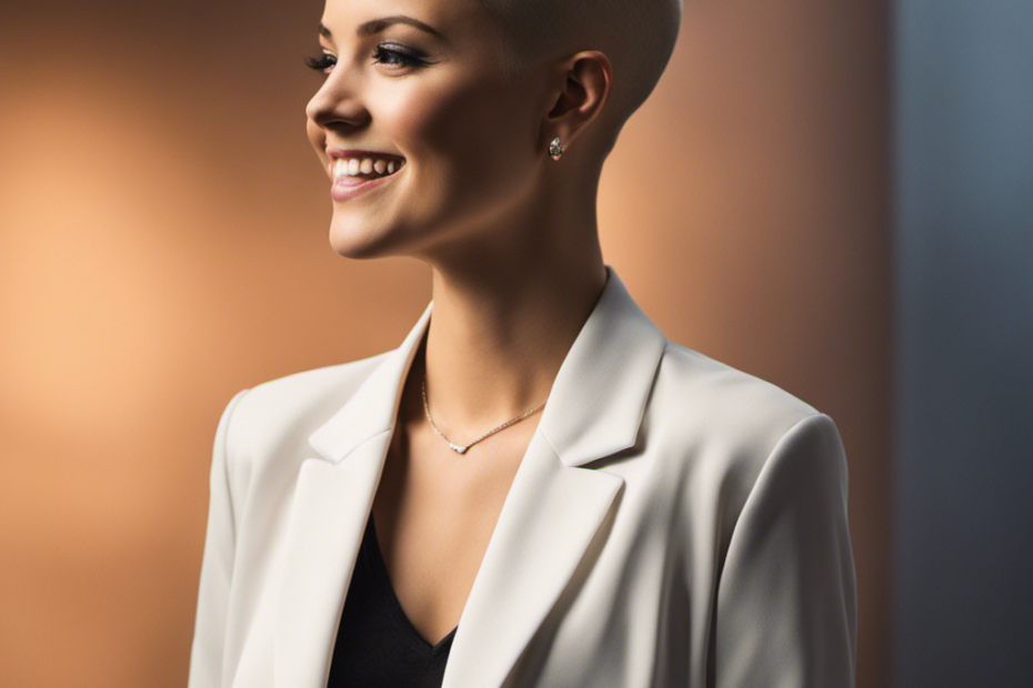 An image showcasing Taya Smith, her radiant smile and her newly shaved head, capturing the courage and empowerment she exudes