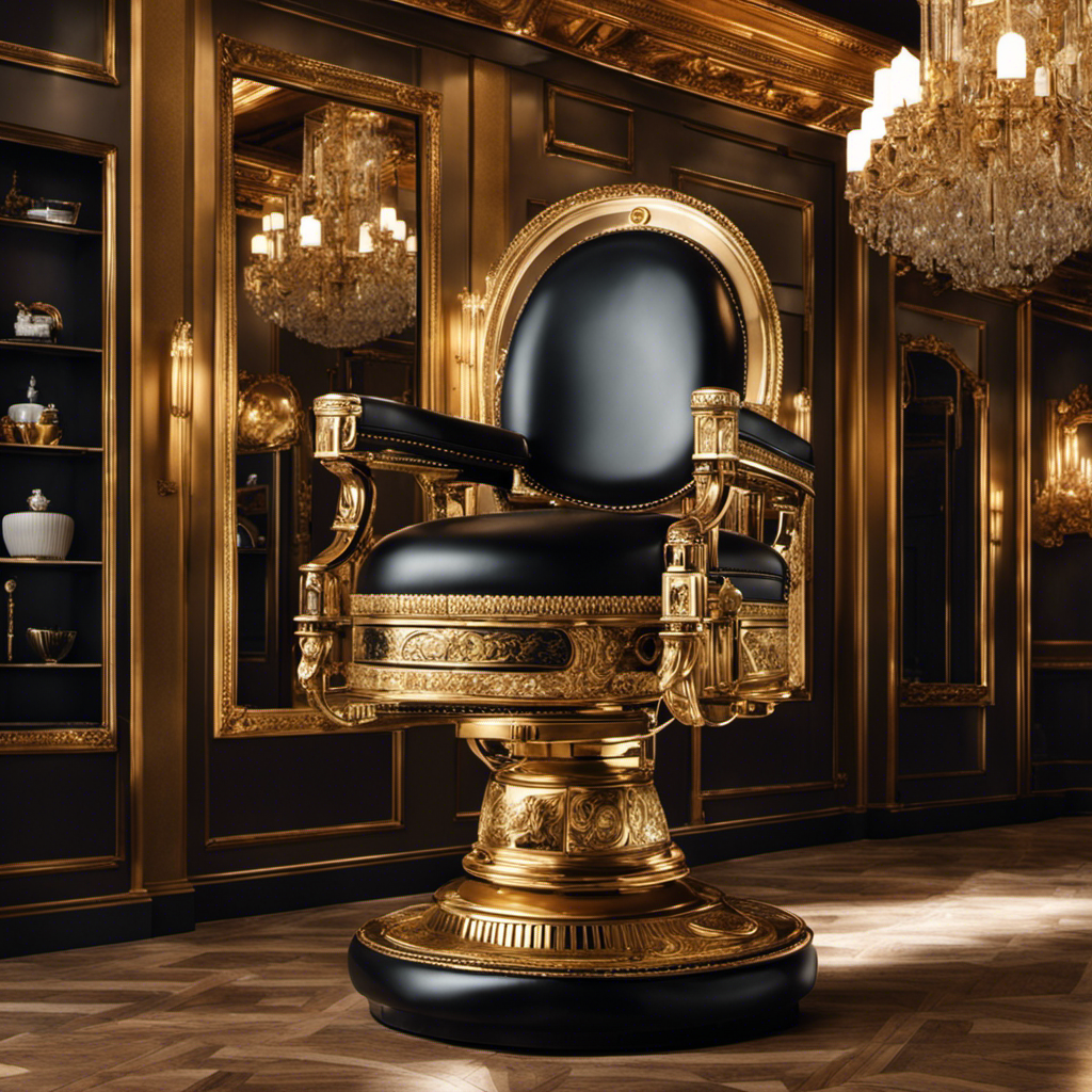 An image of a barber chair in an opulent salon, adorned with ornate golden accents