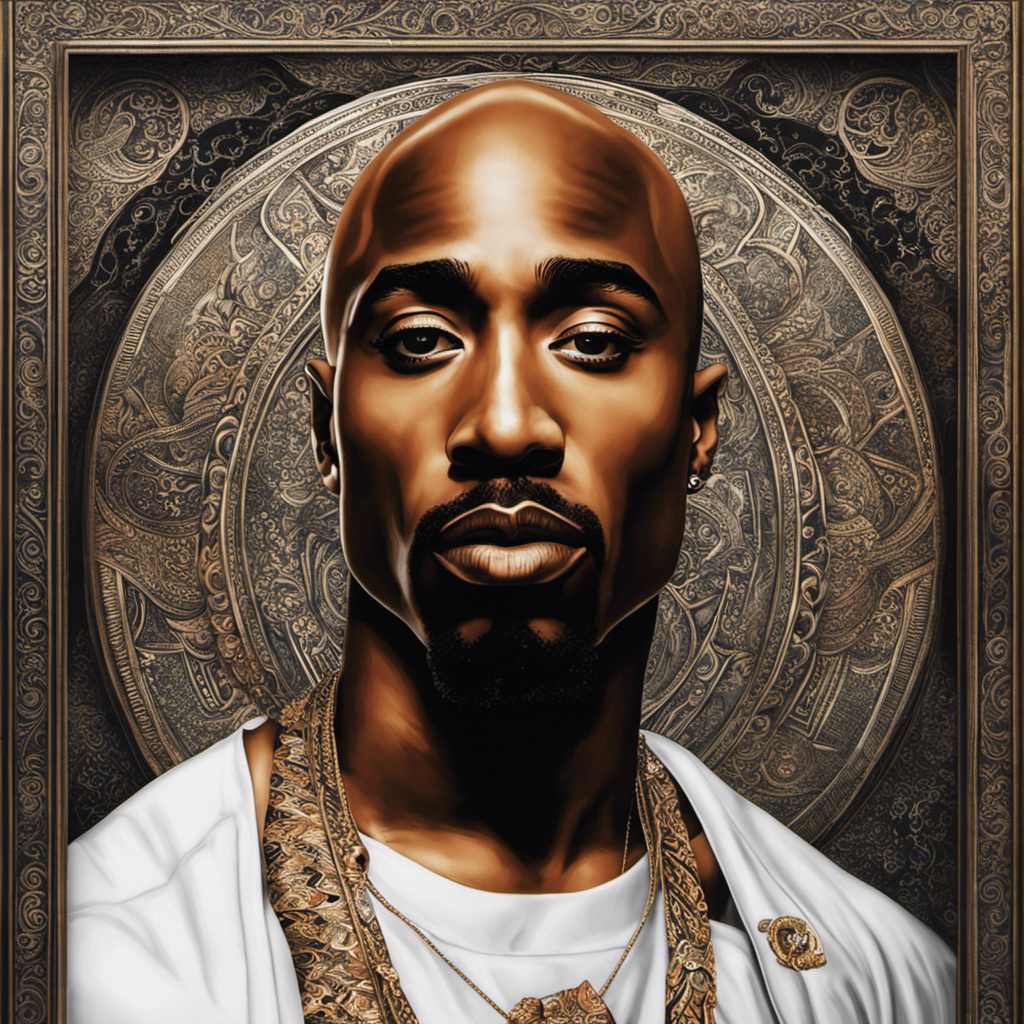 An image showcasing Tupac's transformation - a close-up of his smooth bald head, accentuating the intricate designs tattooed on his scalp