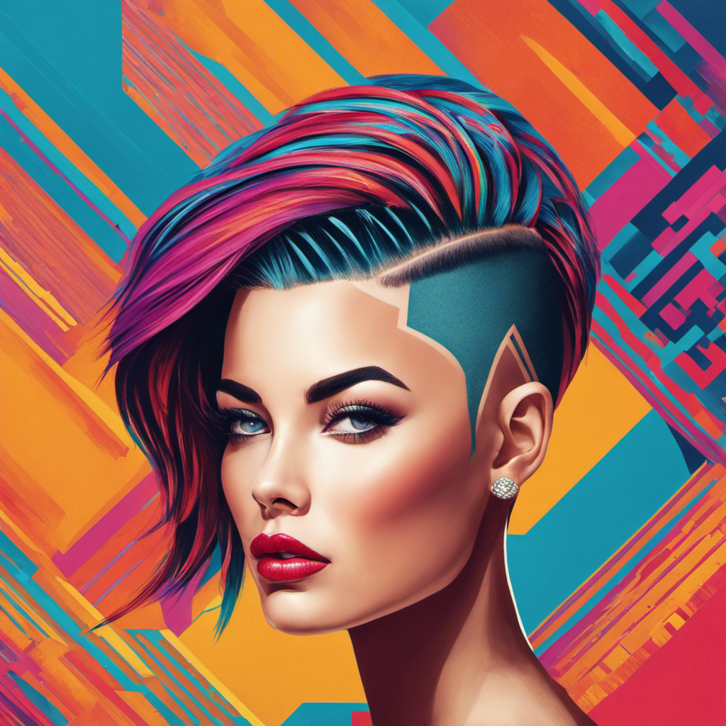 An image showcasing a confident young woman with a vibrant undercut hairstyle