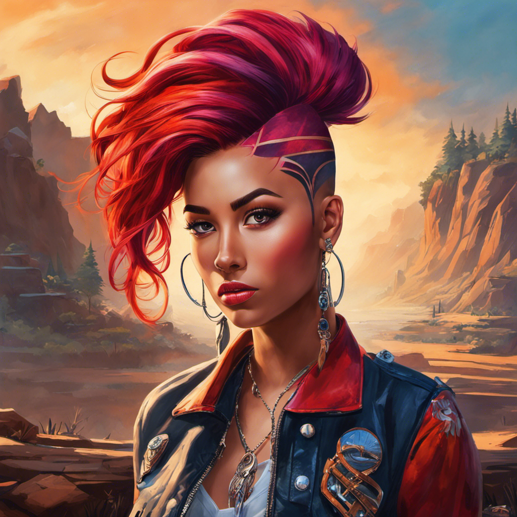 An image showcasing a confident girl with vibrant, flowing locks on one side, contrasting with a bold shaved undercut on the other side