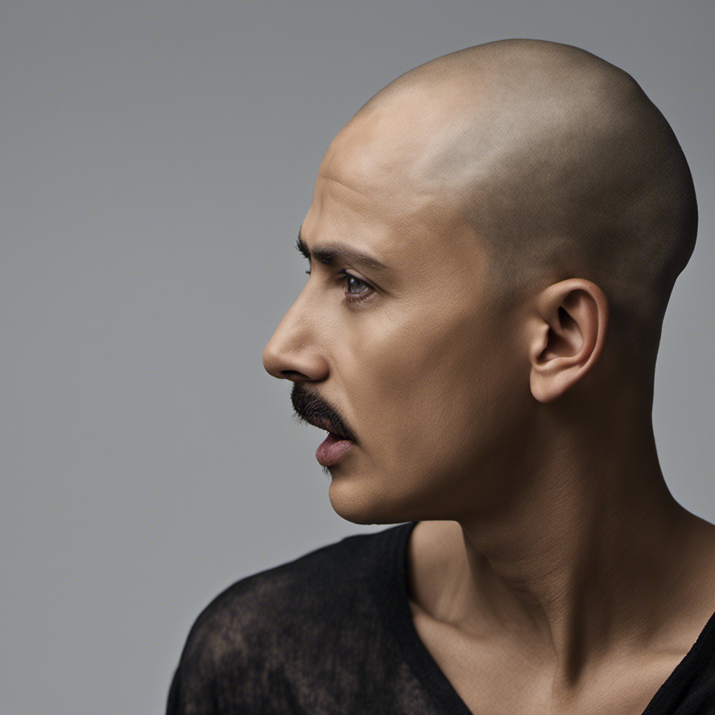 An image that captures the raw emotion of a person in the midst of a psychotic episode, their shaved head reflecting vulnerability and a sense of release, inviting viewers to explore the intriguing reasons behind this act