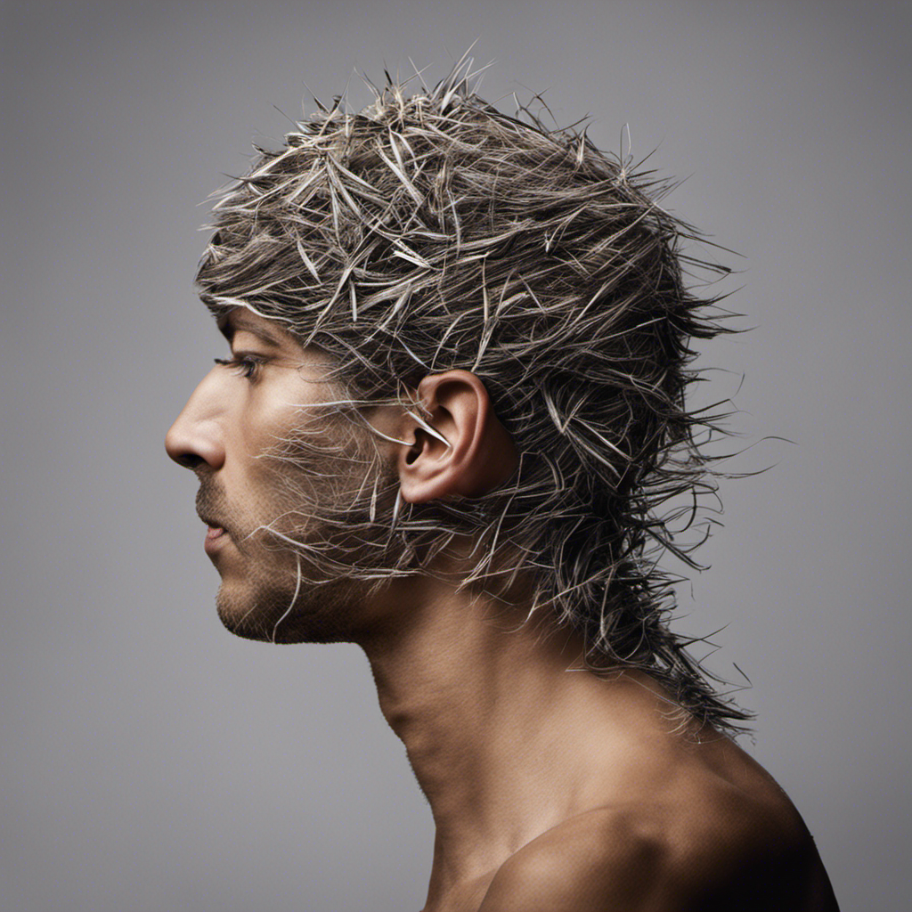 An image depicting a person with cancer, their head covered in stubble, gently running a hand over their scalp as clumps of hair fall away