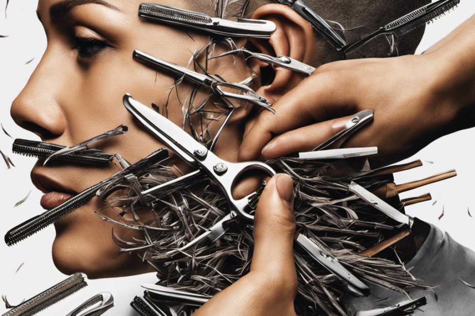 An image that depicts a pair of hands delicately holding a razor, surrounded by scattered locks of hair, symbolizing the emotional journey of shaving one's head before chemo - a powerful visual representation of strength, vulnerability, and the necessity for cancer treatment