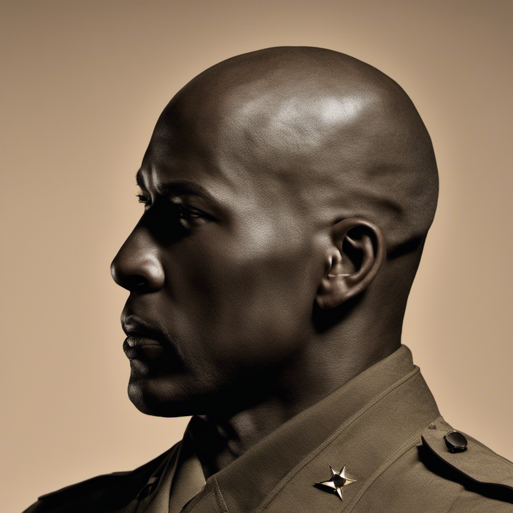 An image showcasing a soldier's silhouette, standing tall and proud, with a gleaming bald head, emphasizing the Army's tradition of shaving heads for unity, discipline, and practicality