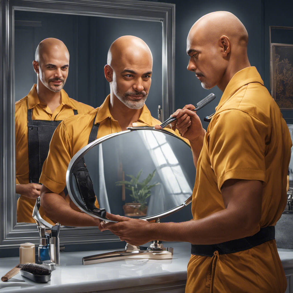 An image featuring Deep, with a razor in his hand, standing in front of a mirror